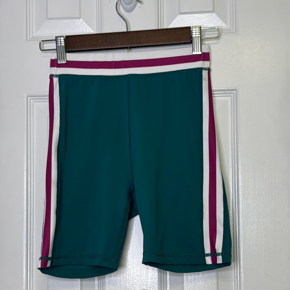 Green and Pink Bike Shorts with Sporty Stripes